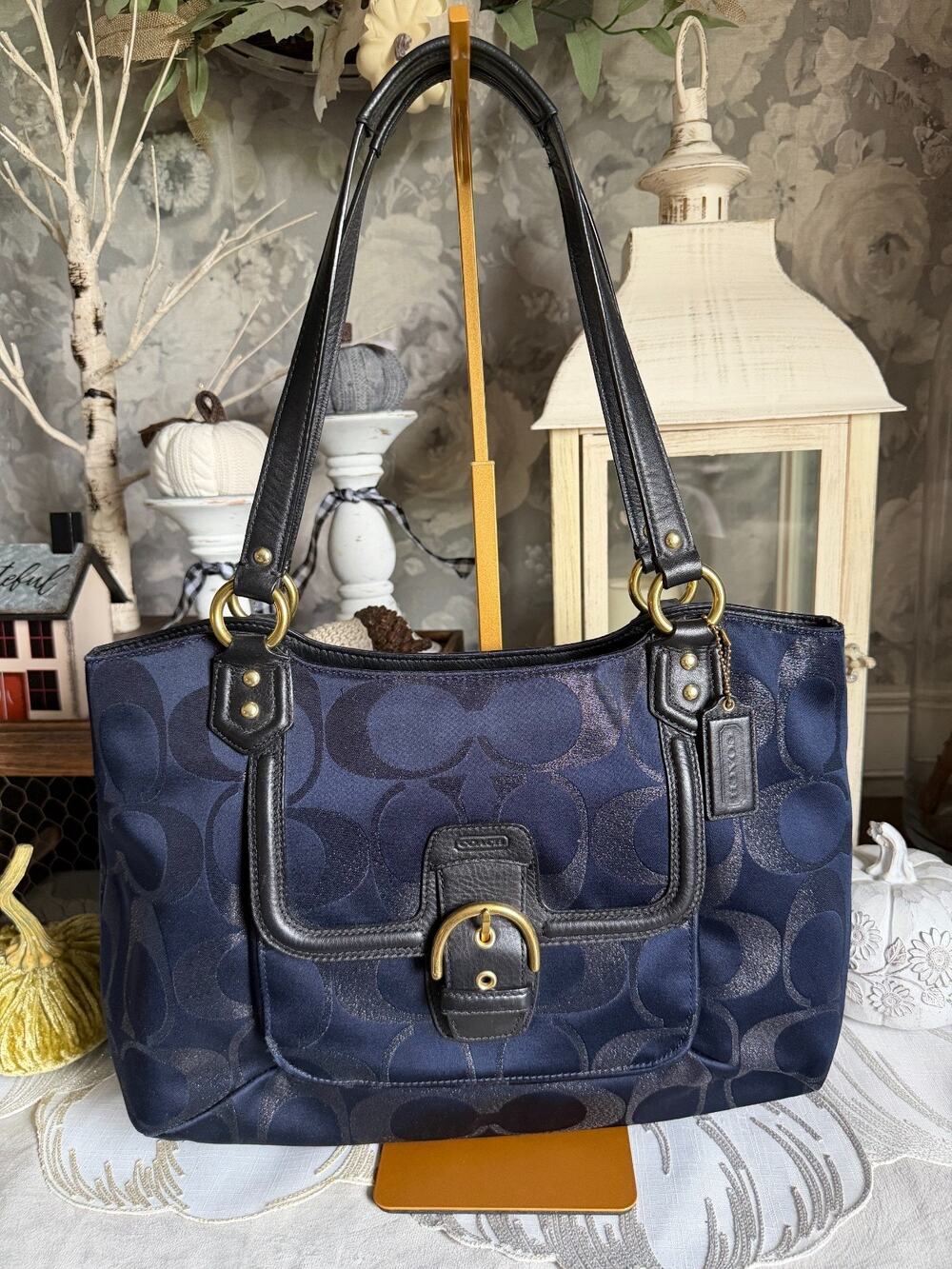 Y2K Coach CAMPBELL Signature Blue Metallic BELLE CARRYALL Handbag Purse